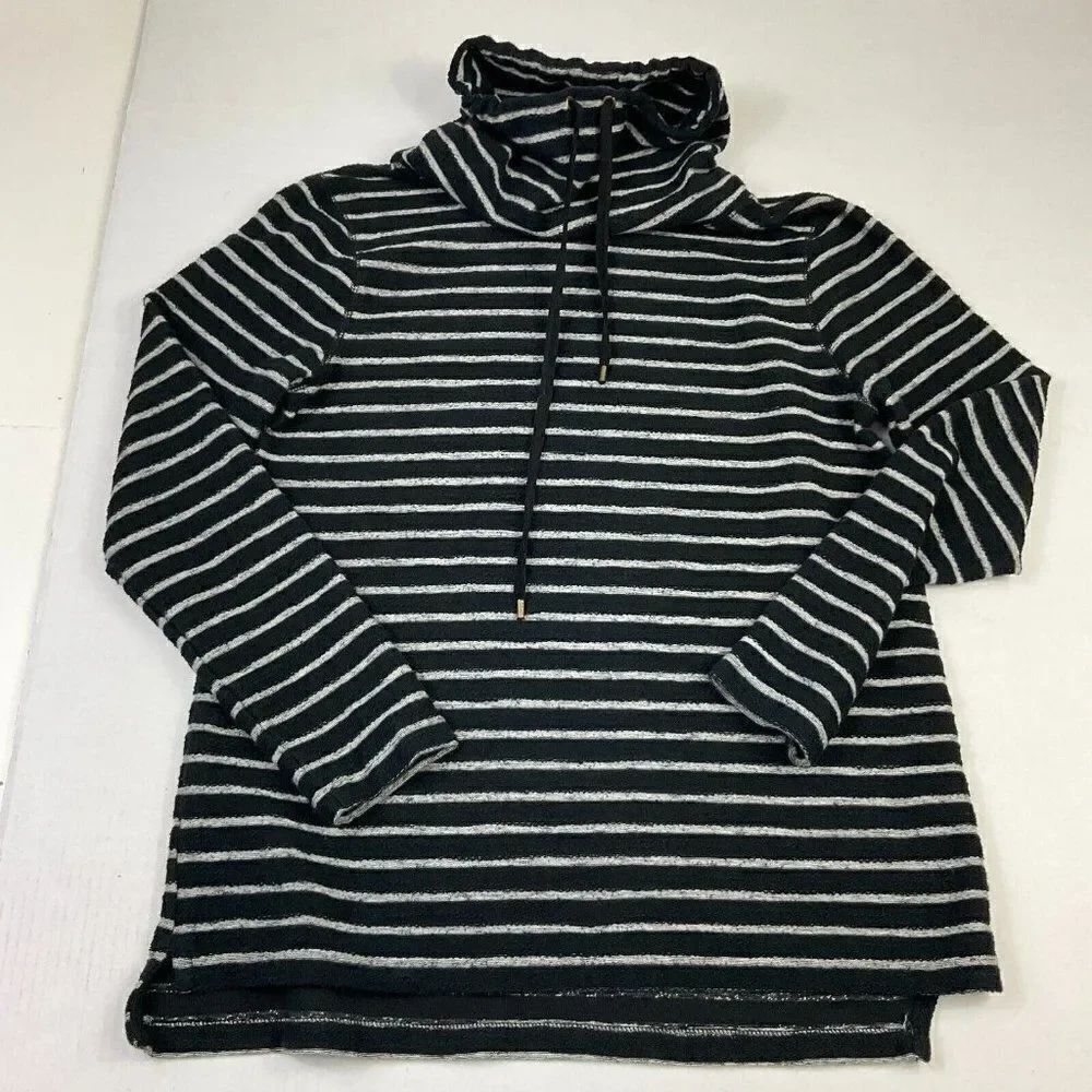 Chaps Womens French Terry Knit Top Striped Cowl Neck Pullover Long Sleeve Medium